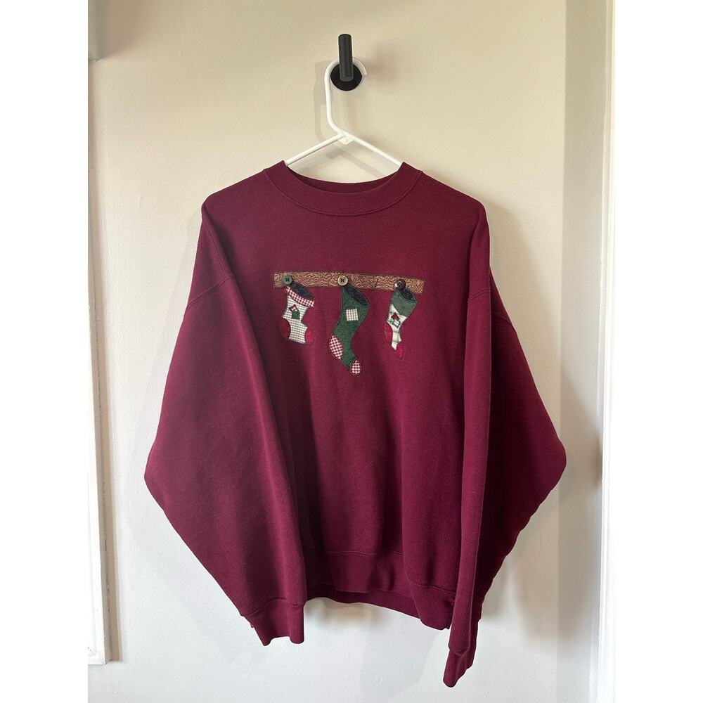 Vtg H.L. Miller Gold Crewneck Sweatshirt XL USA Appliqué Stockings Granny Core